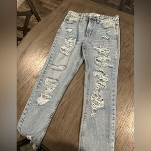 Trendy Light Blue Distressed Skinny Jeans